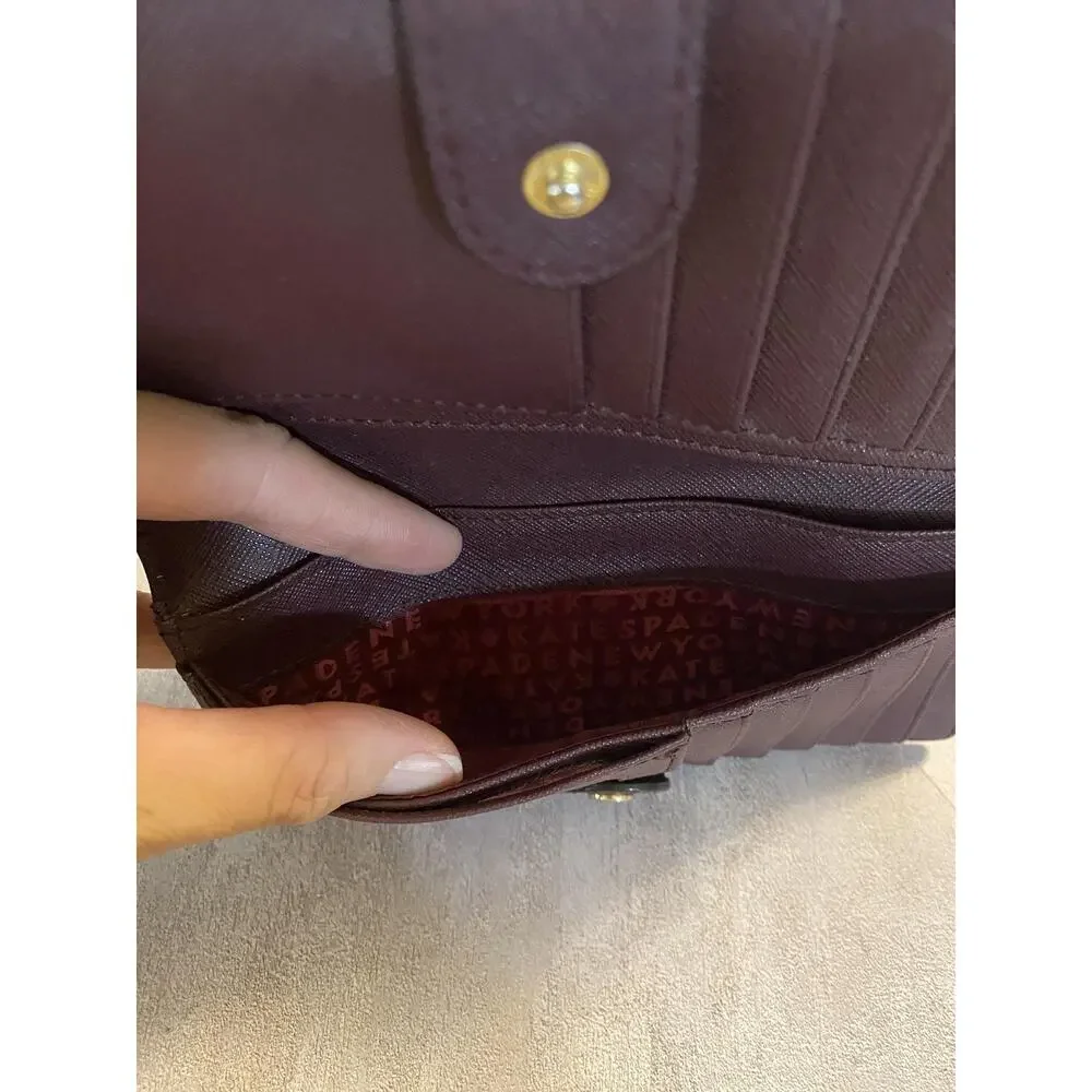 Kate Spade New York Wallet Womens Burgundy Saffiano Continental Zip Pocket - Picture 8 of 13